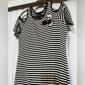 Torrid Black and White Striped Dress with Skull and Rose Patch